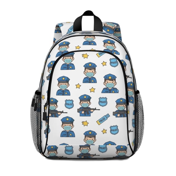 Police and Rifle White Pattern Backpack for School, Cute School Bag with Adjustable Shoulder Straps and Padded Back, 15"x11.42"x5.5"