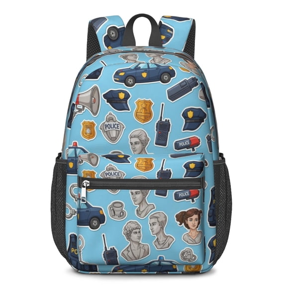 Police and Robber Blue Pattern 17" Waterproof Oxford School Backpacks for Teens, S-Shape Padded Straps, for School, Travel, Hiking, Camping