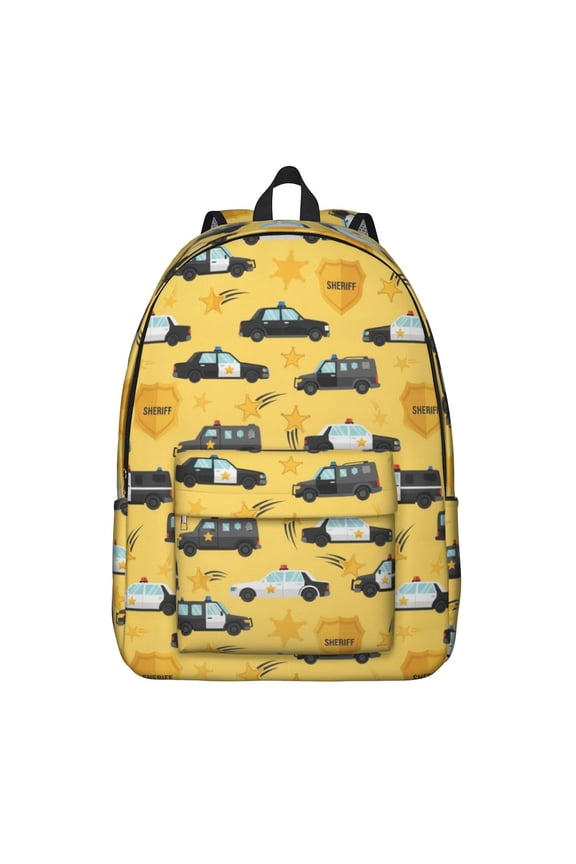 Police and Sheriff Yellow Pattern Backpack for School, Cute School Bag with Adjustable Shoulder Straps and Padded Back, 15.7"x11.8"x5.5"