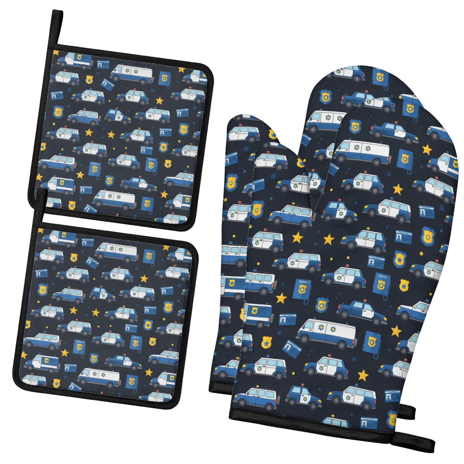 Bbq Banner Examples Police and Star Black Pattern 2 Pack Oven Mitts Pot Holders Set, BBQ ...
