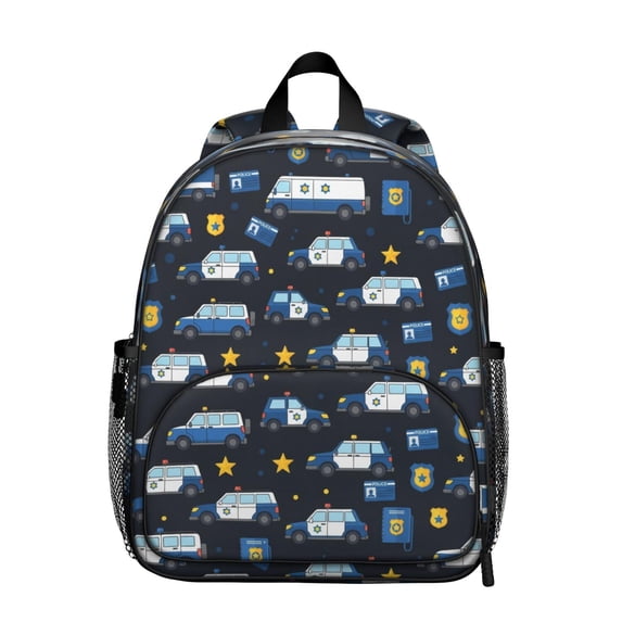 Police and Star Black Pattern Backpack for School, Cute School Bag with Adjustable Shoulder Straps and Padded Back, 13.8"x11.4"x6"