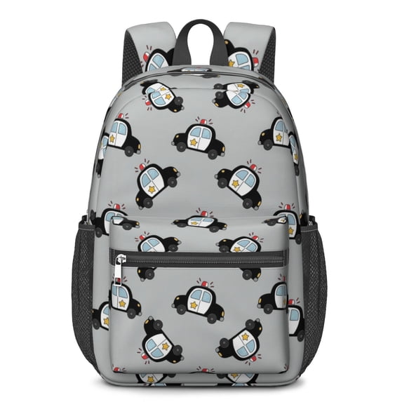 Police and Star White Pattern 17" School Backpacks for Teens,Waterproof Oxford Fabric,S-Shape Padded Straps for School,Travel,Hiking,Camping