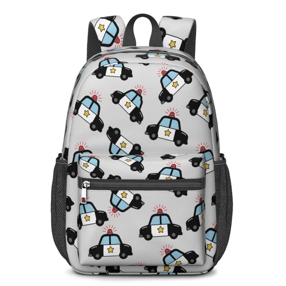 Police and Star White Pattern 17" School Backpacks for Teens,Waterproof Oxford Fabric,S-Shape Padded Straps for School,Travel,Hiking,Camping