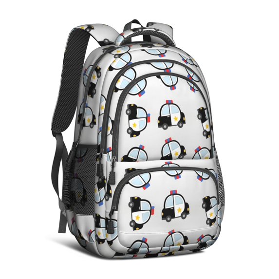 Police and Star White Pattern Cute School Backpack Bag with Padded Back and Adjustable Shoulder Straps 16.9 X 12.6 X 5.9 Inches