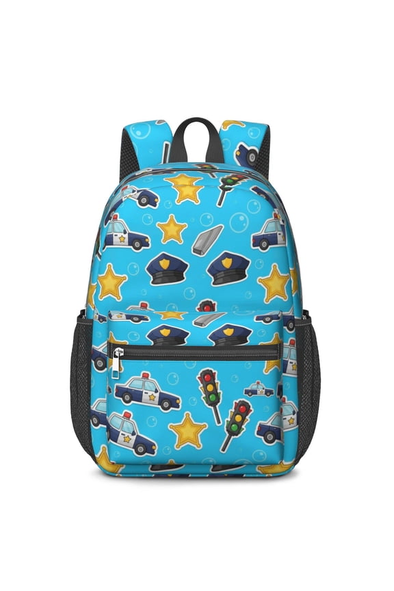 Police and Traffic Light Blue Pattern 17" School Backpacks for Teens,Waterproof Oxford Fabric,S-Shape Padded Straps for School,Travel,Hiking,Camping