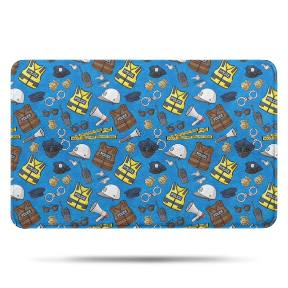 Police and Vest Blue Pattern Non Slip Microfiber Bathroom Rugs, Soft Rubber Backing Bath Mats for Bathroom Floor Tub and Shower,17"x27"