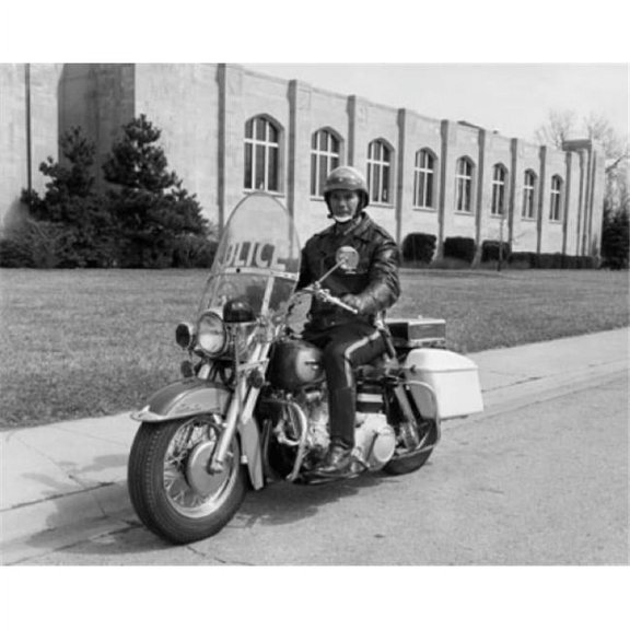 Policeman Riding a Motorcycle Poster Print - 18 x 24 in.