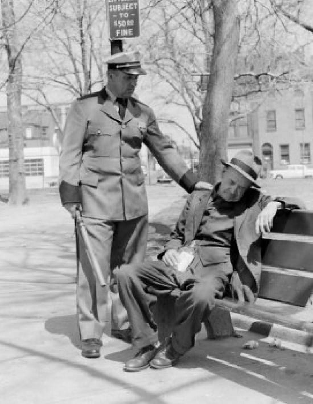 Policeman and drunk man on bench Canvas Art -  (18 x 24)
