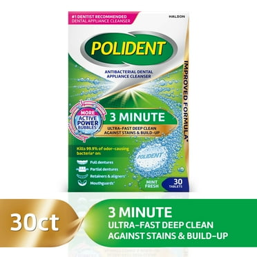 Polident 3 Minute Antibacterial Dental Appliance Cleanser Tablets, 30 Count
