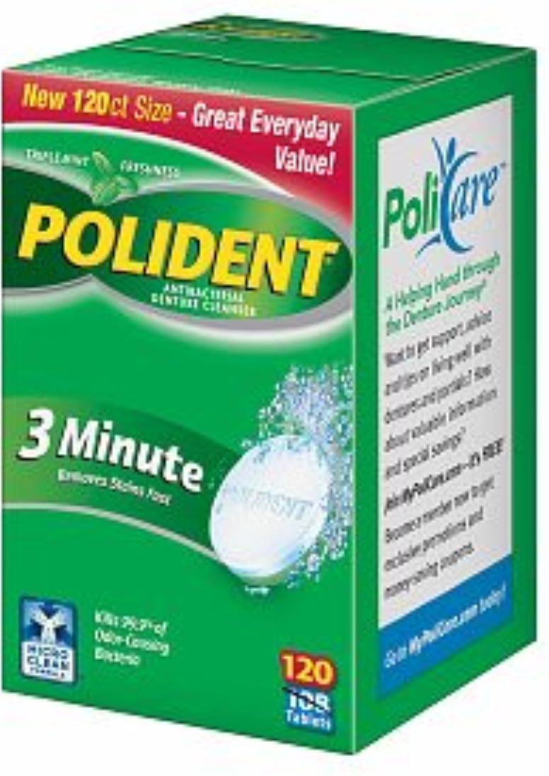Polident 3 Minute, Antibacterial Denture Cleanser 120 ea (Pack of 6