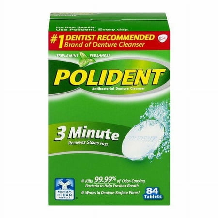Polident 3 Minute Denture Cleaner Antibacterial Cleanser Removes Stains Fast, 84 Ct