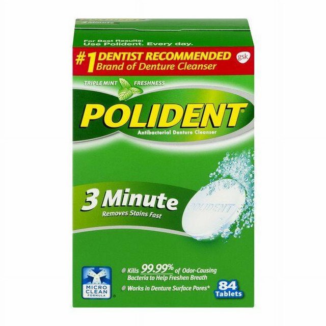 Polident 3 Minute Denture Cleaner Antibacterial Cleanser Removes Stains