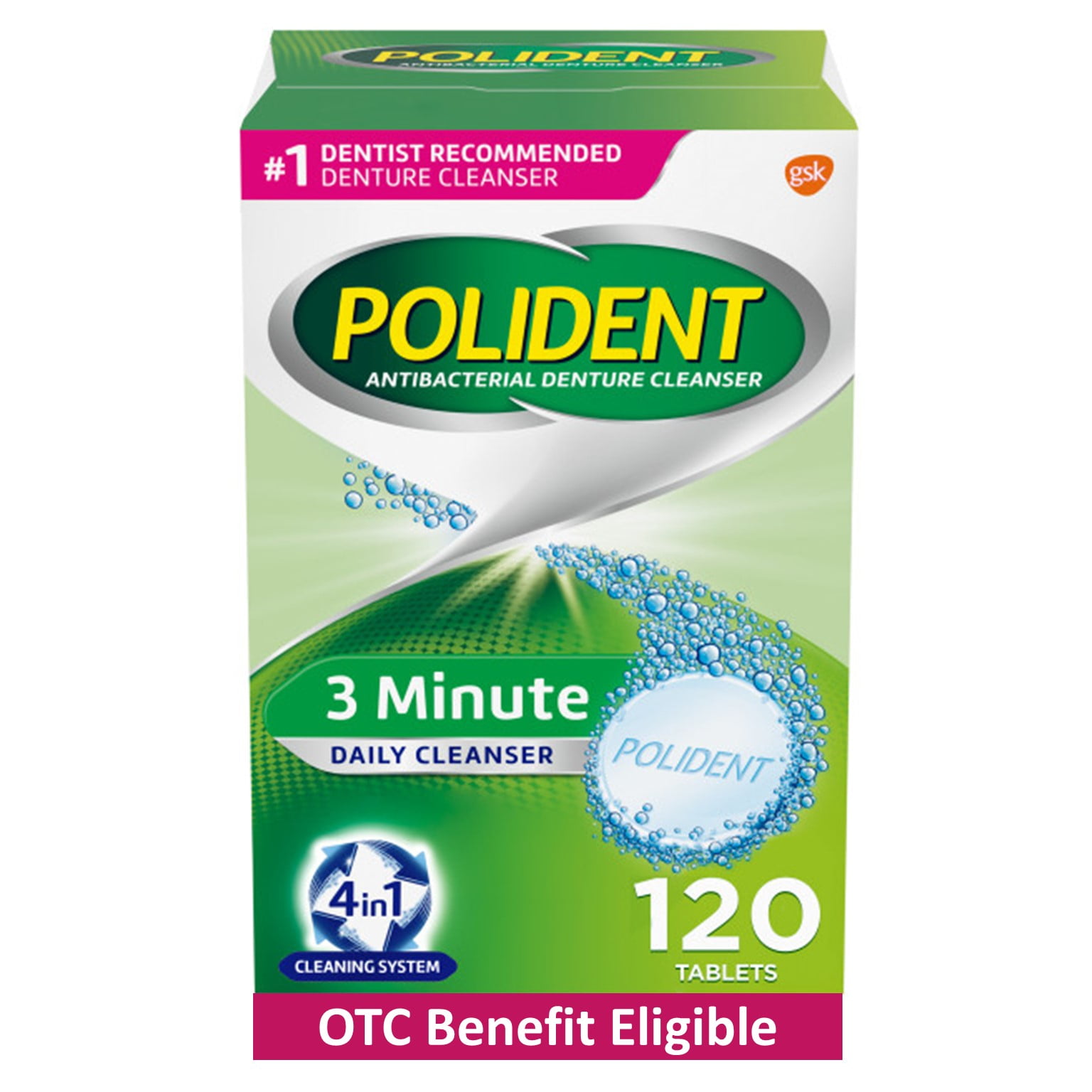 Polident 3 Minute Denture Cleanser Tablets - 120 count, for Adults