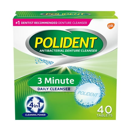Polident 3 Minute Denture Cleanser Tablets - 40 Count, for Adults