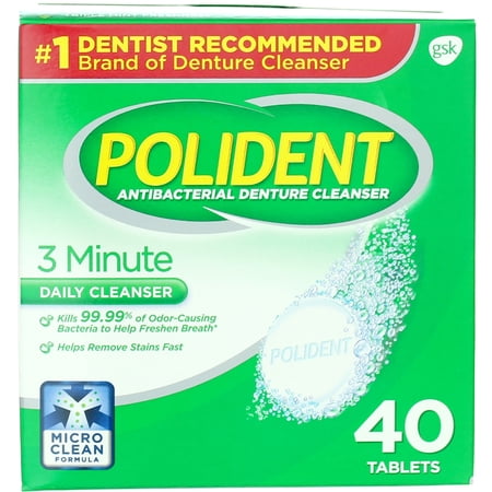 Polident 3 Minute Denture Cleanser Tablets, 40 Ct (2 pack) (Bundle)