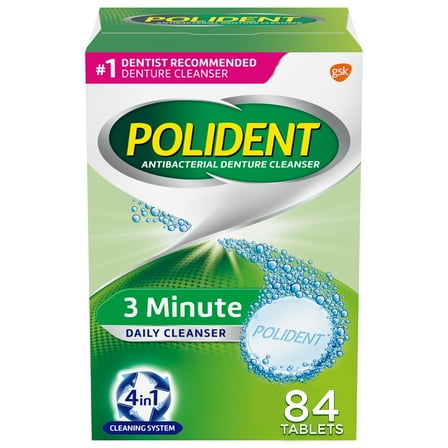 Polident 3 Minute Denture Cleanser Tablets - 84 Count, for Adults