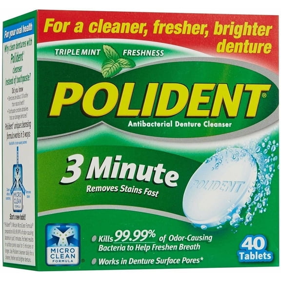 Polident 3 Minute Whitening Denture Cleansers Tablets, 40 Count