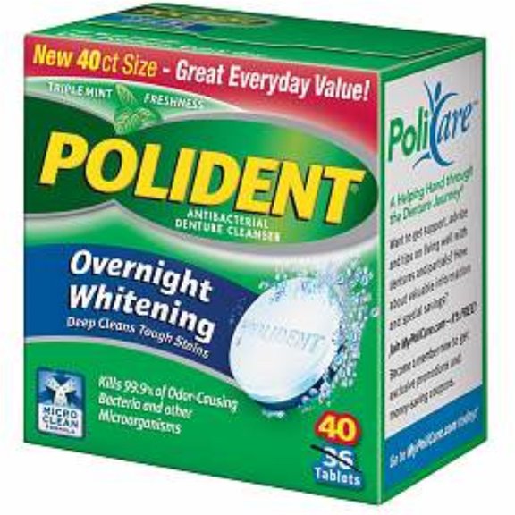 Polident Antibacterial Denture Cleanser Overnight Whitening, 40ct, 6-Pack