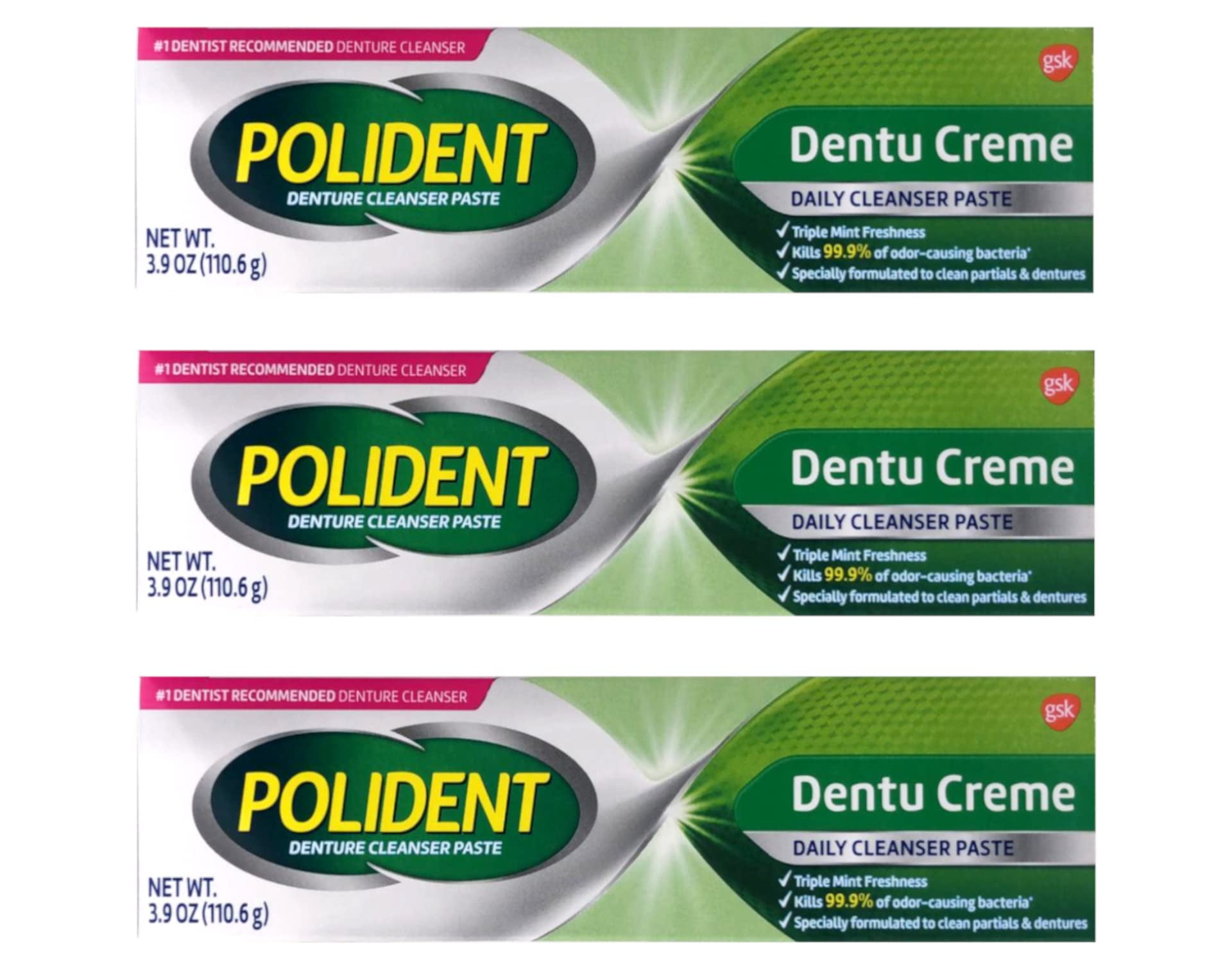 Polident Cream,Paste DentuCreme 3.90 oz (Pack of 3),Mint