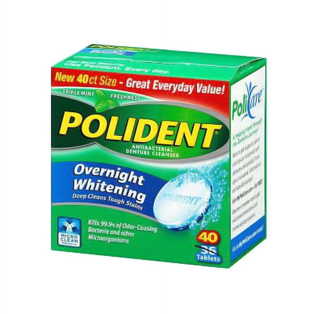 Polident Overnight Whitening Antibacterial Denture Cleanser Tablets 40 Ea