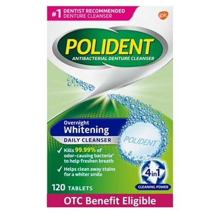 Polident Overnight Whitening Denture Cleanser Tablets - 120 Count, for Adults