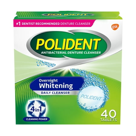 Polident Overnight Whitening Denture Cleanser Tablets - 40 Count
