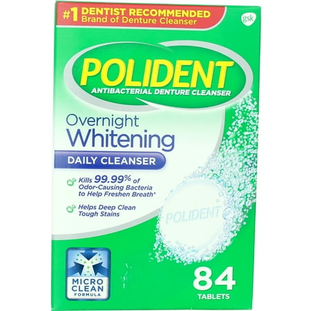 Polident Overnight Whitening Denture Cleansers Tablets, 84 Count