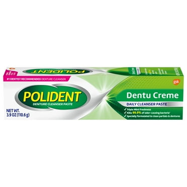 Polident Adhesive Paste for Denture Cream and Partials Cleaning, Triple Mint Freshness, 3.9 oz, for Adults