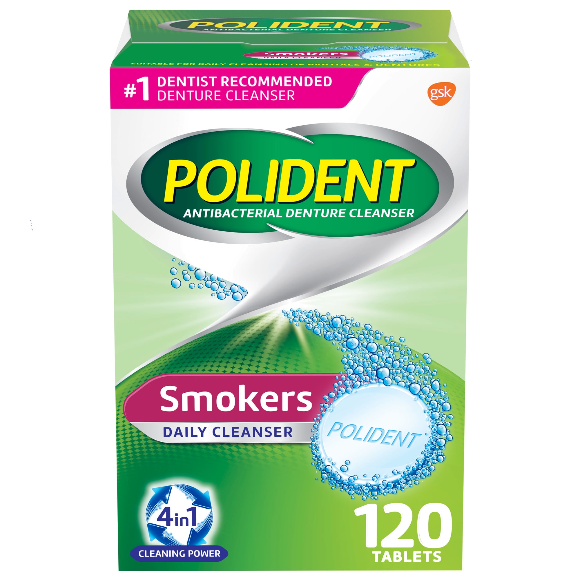 Polident Smokers Denture Cleanser Tablets - 120 Count, for Adults