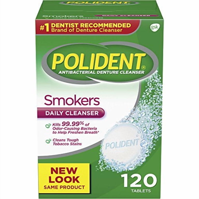 tobacco antibacterial Polident Smokers Denture Cleanser Tablets, 120 Count