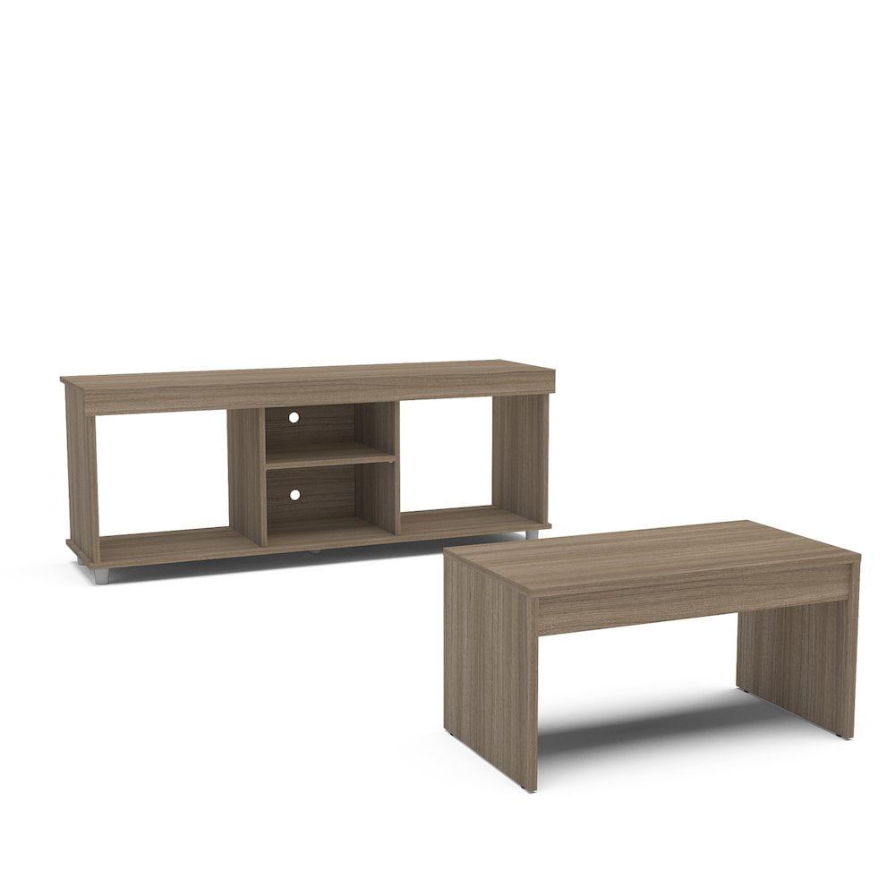 Polifurniture 2-Piece Walnut Living Room Set with TV Stand and Coffee Table