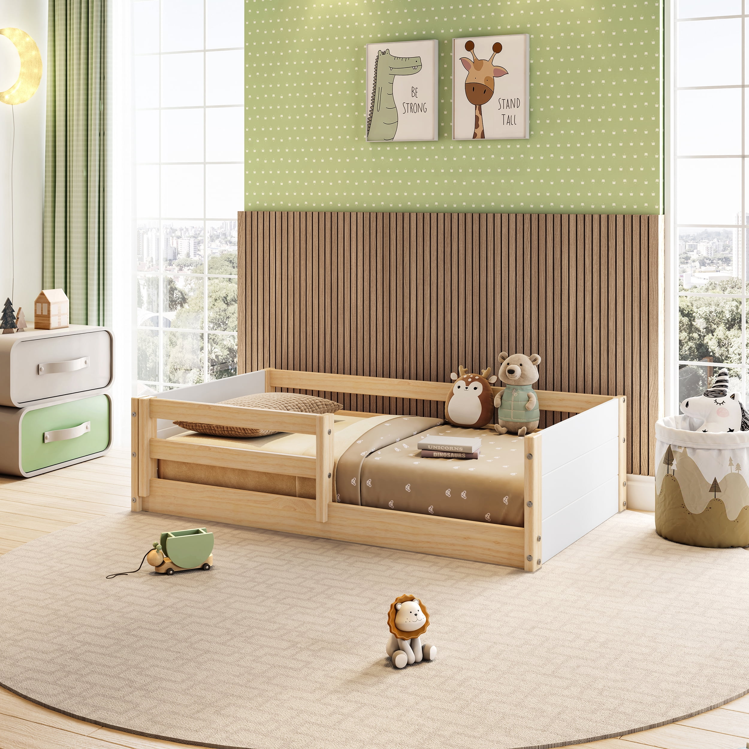 Polifurniture Brie Toddler Bed with Built-In Guardrails