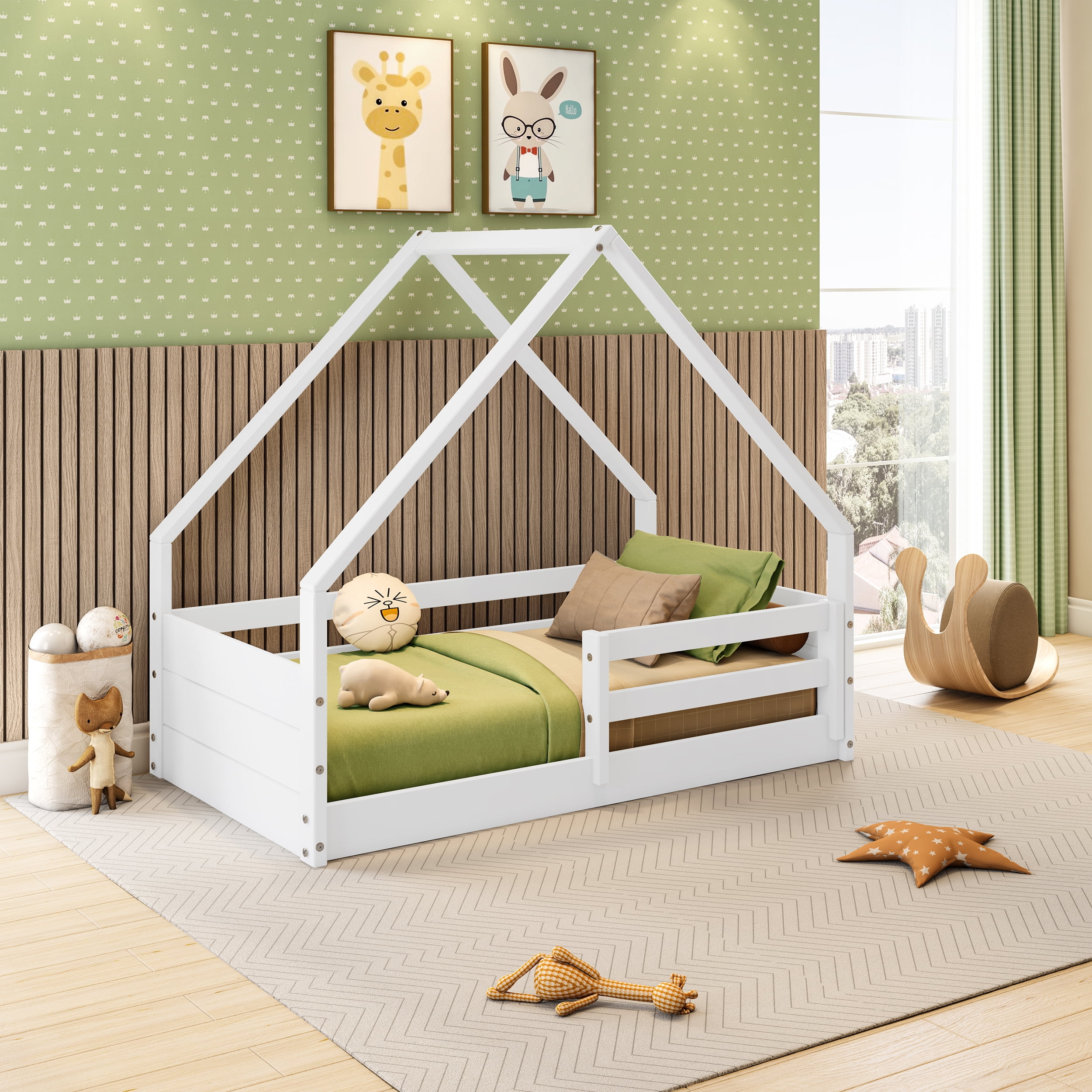 Polifurniture Brie Toddler Bed with Roof and Built-In Guardrails