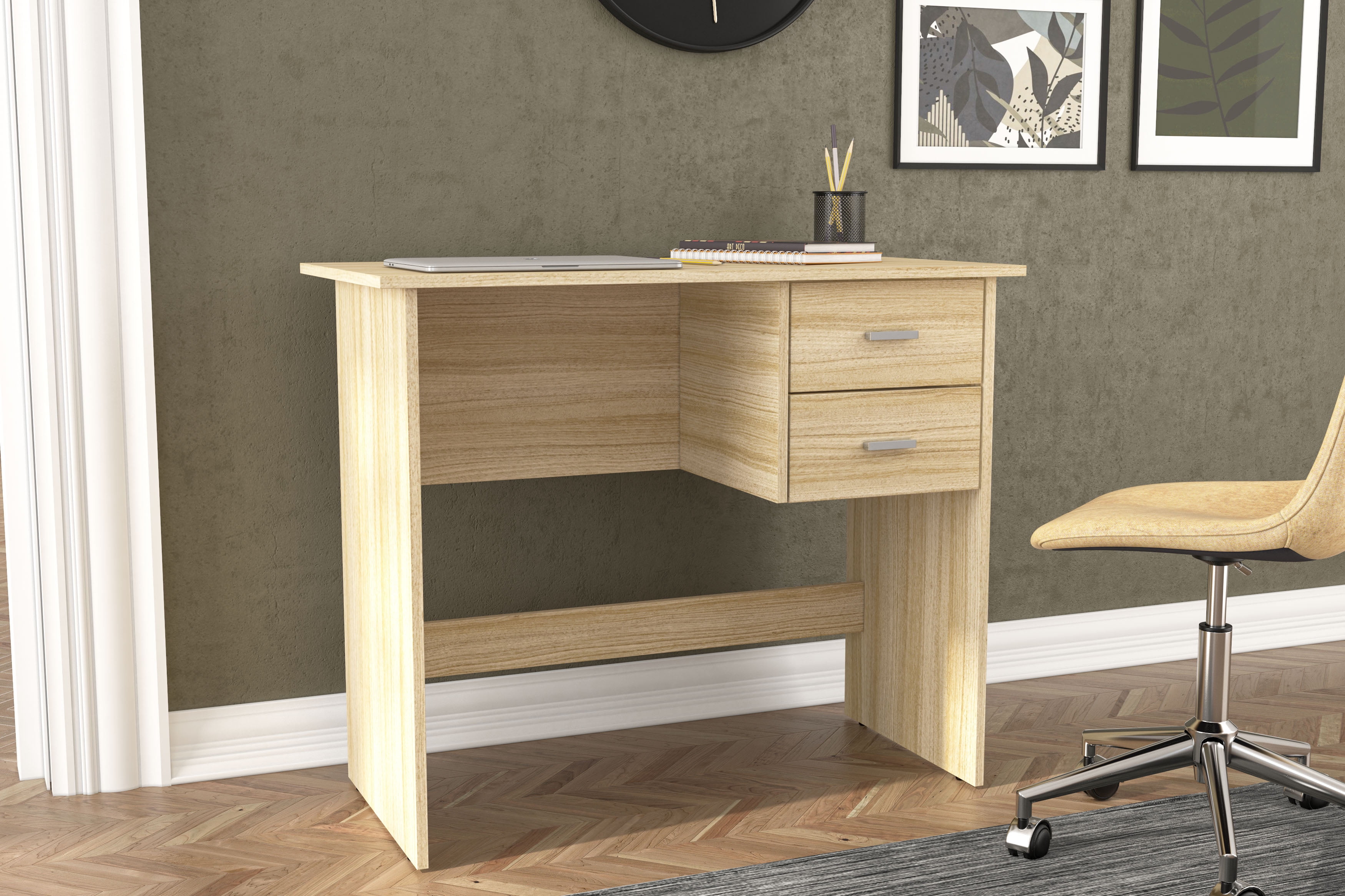 Polifurniture Budapest 35.5 in. Drawers Oak 2 with Writing Desk