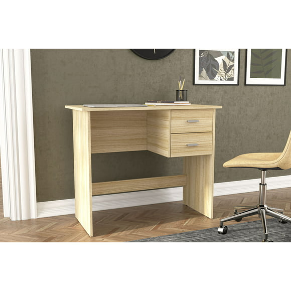 Polifurniture Budapest 35.5 in. Writing Desk with 2 Drawers Oak