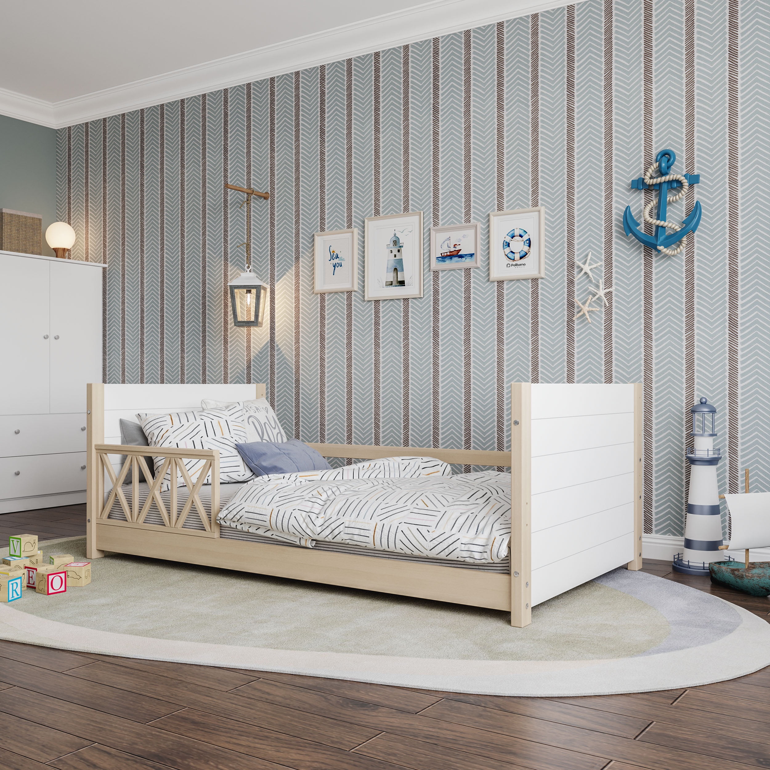 Polifurniture Cozy Kids Twin Size Wood Daybed with Guardrails