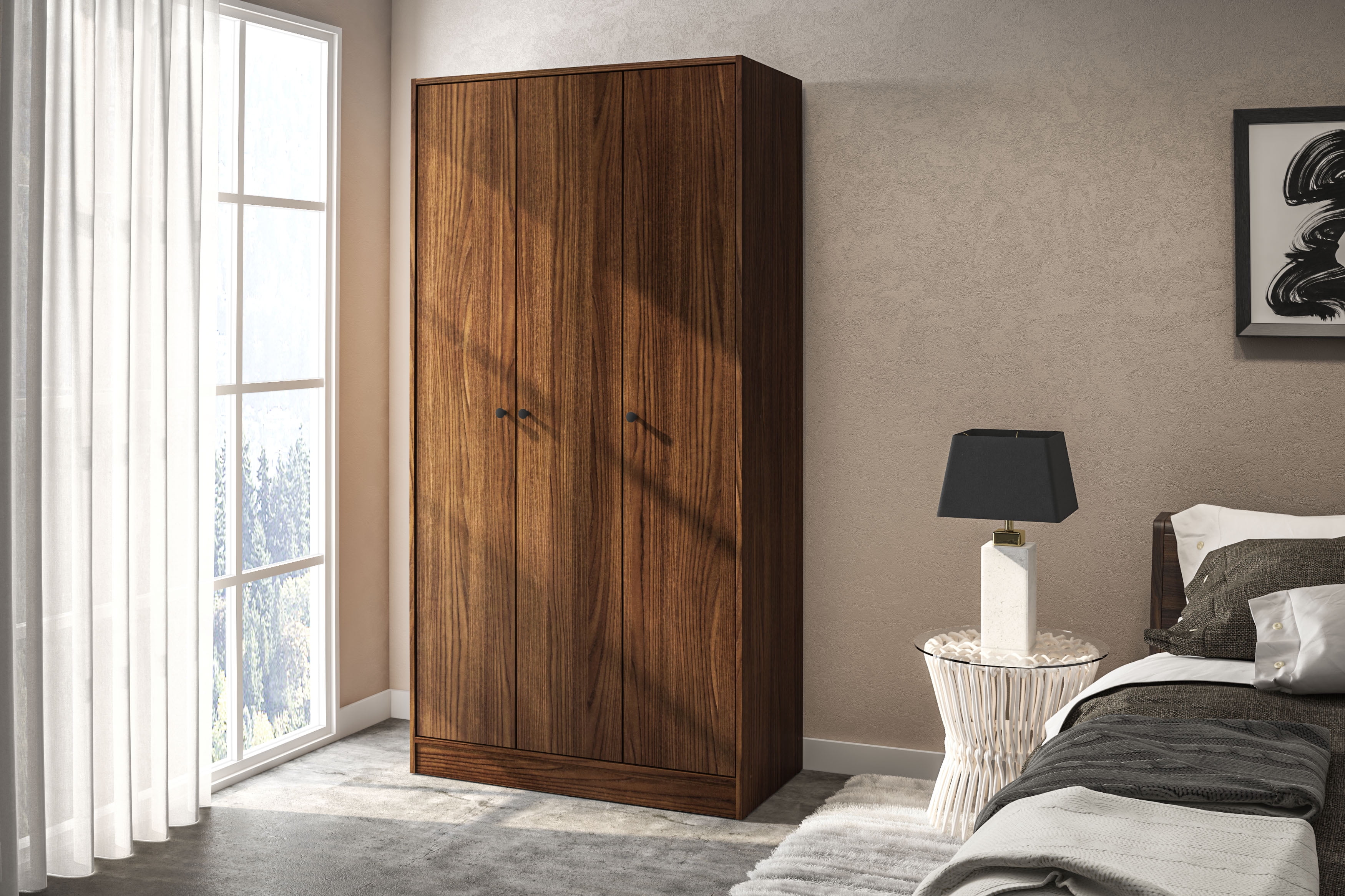 Polifurniture Denmark 3 Door Bedroom Armoire with Shelves & Hanging Rod