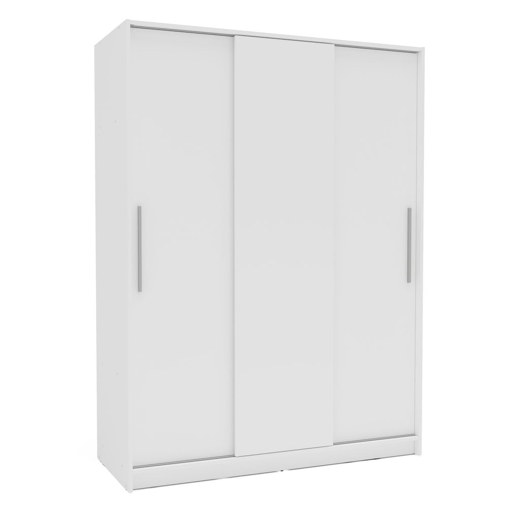 Polifurniture Denmark 71 in. Modern Bedroom Armoire with 3 Sliding Doors, 2 Drawers, Shelves & Hanging Rod, White