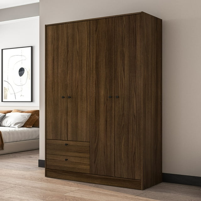 Polifurniture Denmark 4 Door Bedroom Armoire with Drawers, Dark Brown