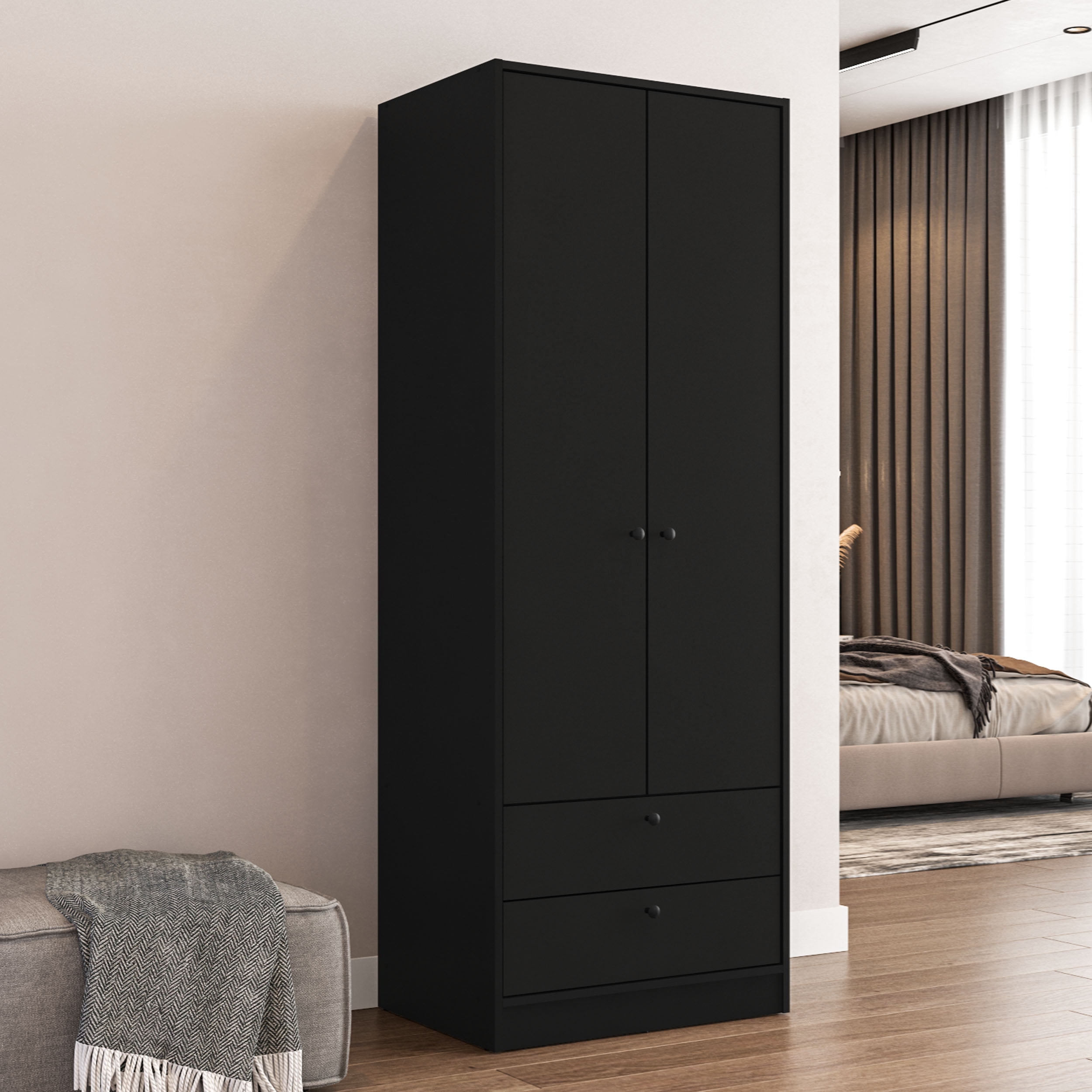 Polifurniture Denmark 71 in. 2 Door Bedroom Armoire with 2 Drawers ...