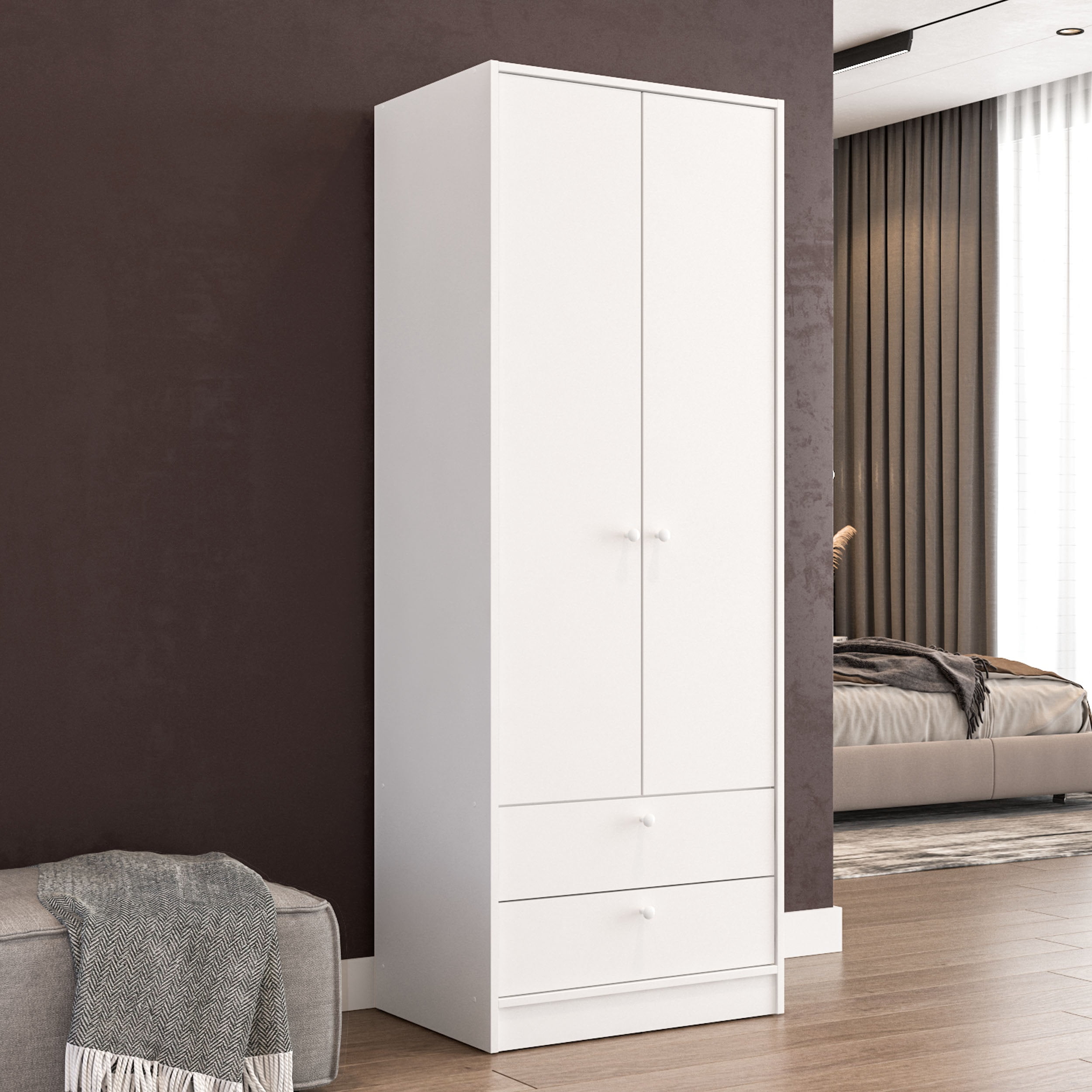 Polifurniture Denmark 71 in. 2 Door Bedroom Armoire with 2 Drawers