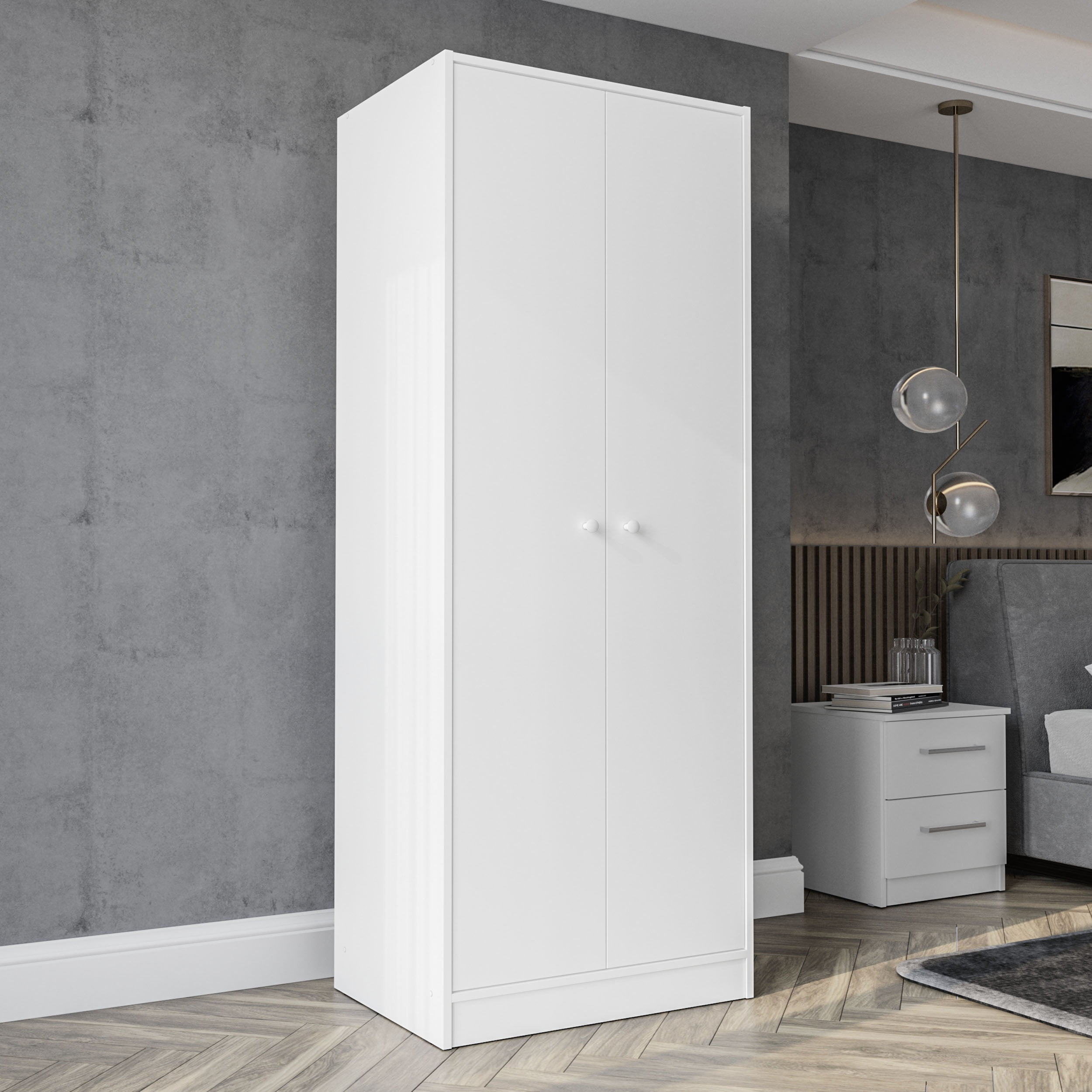 Polifurniture Denmark 71 in. 2 Door Bedroom Armoire with Hanging Rod, White Wood