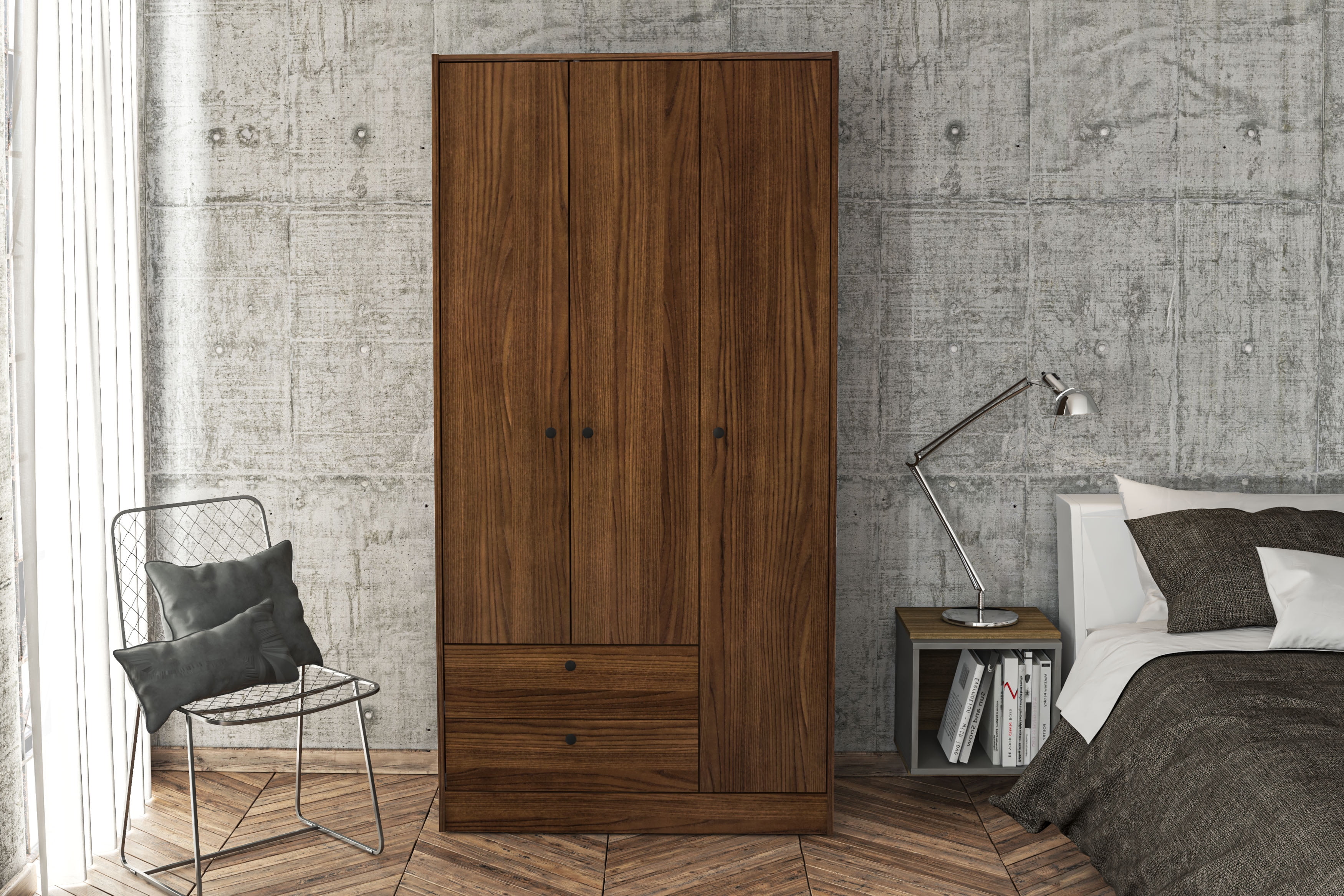 Polifurniture Denmark 71 in. 3 Door Bedroom Armoire with 2 Drawers