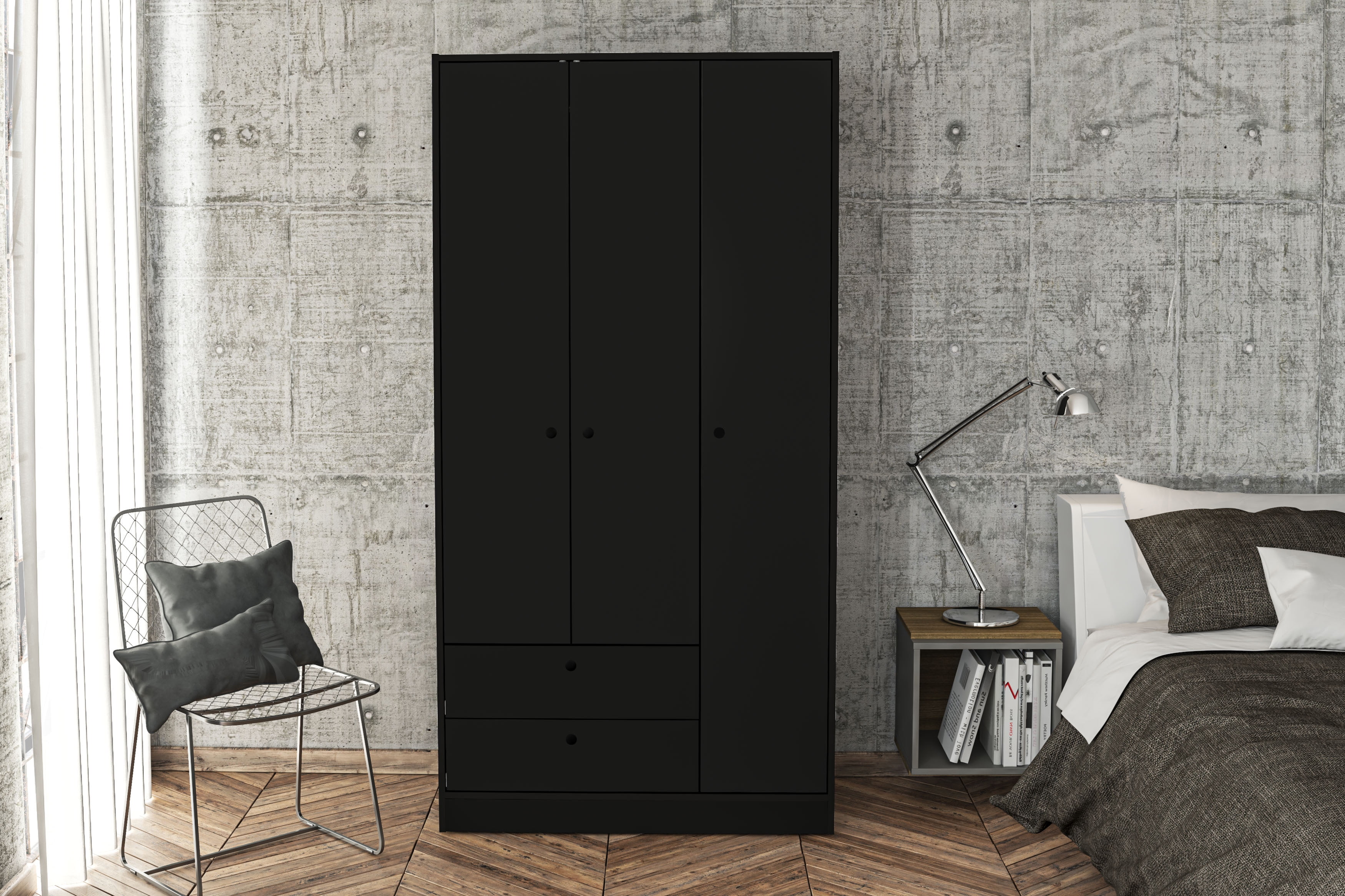 Polifurniture Denmark 71 in. 3 Door Bedroom Armoire with 2 Drawers