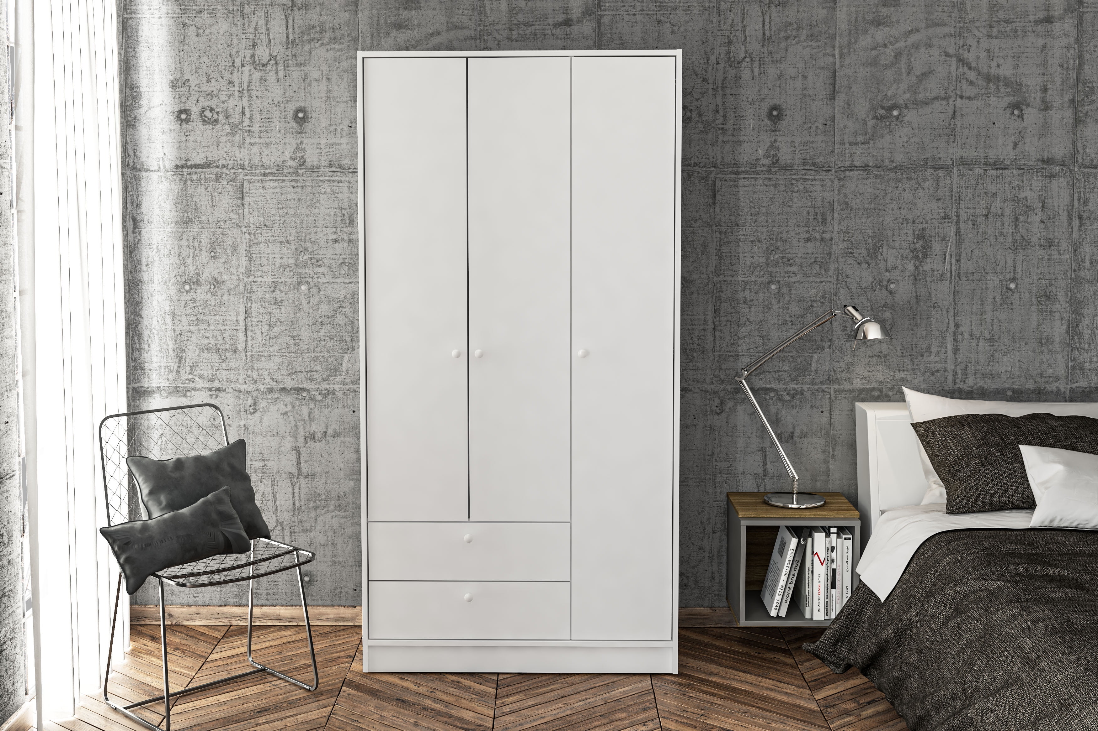 Polifurniture Denmark 71 in. 3 Door Bedroom Armoire with 2 Drawers