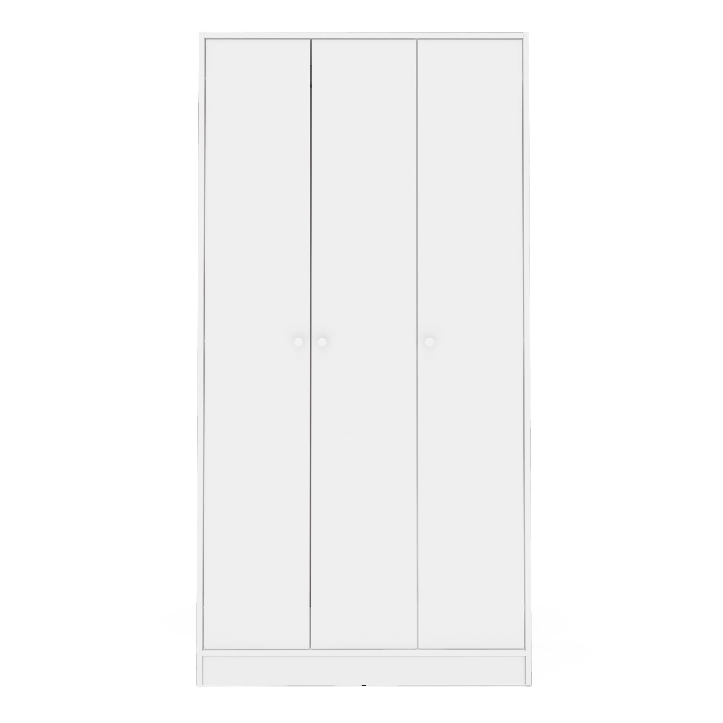 Polifurniture Denmark 71 in. 3 Door Modern Bedroom Armoire with Shelves & Hanging Rod, White Wood