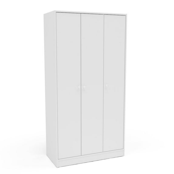 Polifurniture Denmark 71 in. 3 Door Modern Bedroom Armoire with Shelves & Hanging Rod, White Wood