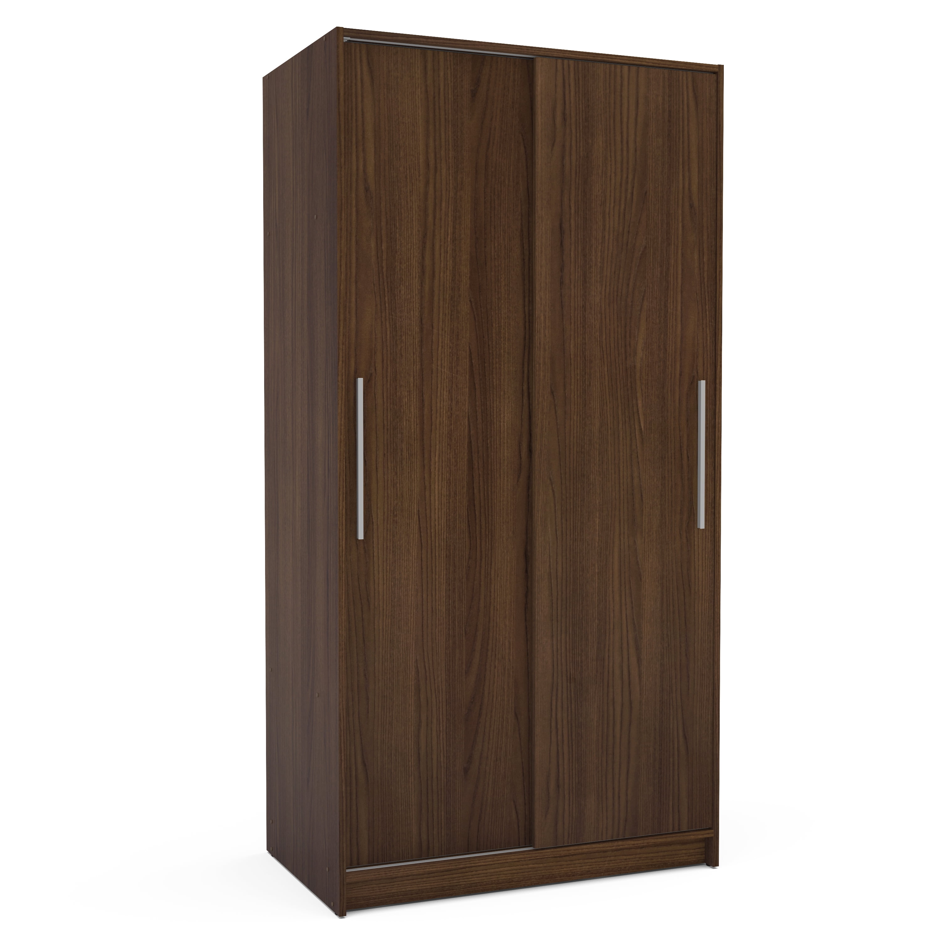 Polifurniture Denmark 71 in. Modern Bedroom Armoire with 2 Sliding Doors, Shelves & Hanging Rod, Walnut
