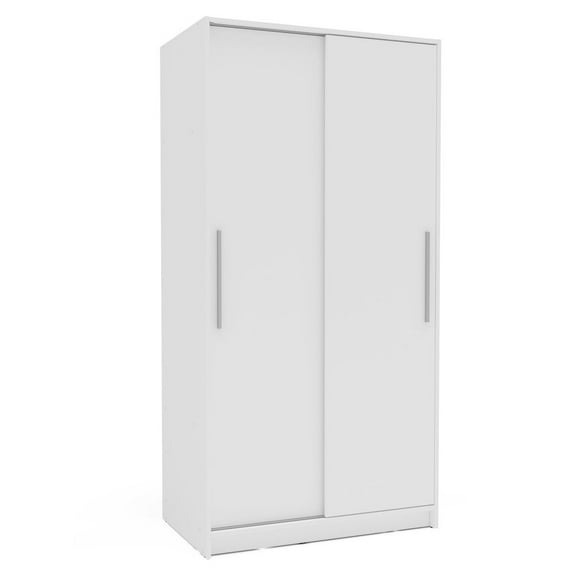 Polifurniture Denmark 71 in. Modern Bedroom Armoire with 2 Sliding Doors, Shelves & Hanging Rod, White Wood