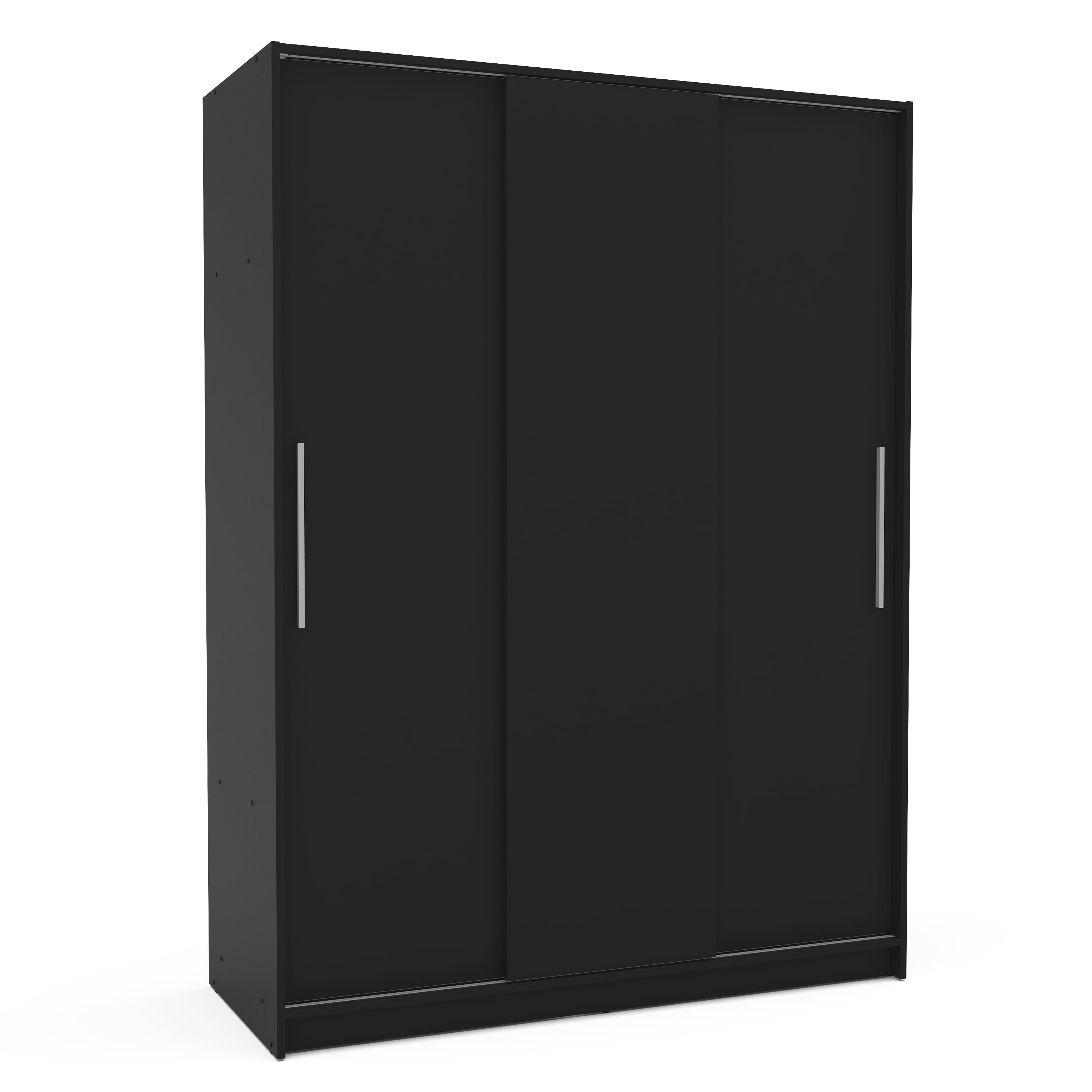 Polifurniture Denmark 71 in. Modern Bedroom Armoire with 3 Sliding Doors, 2 Drawers, Shelves & Hanging Rod, Black